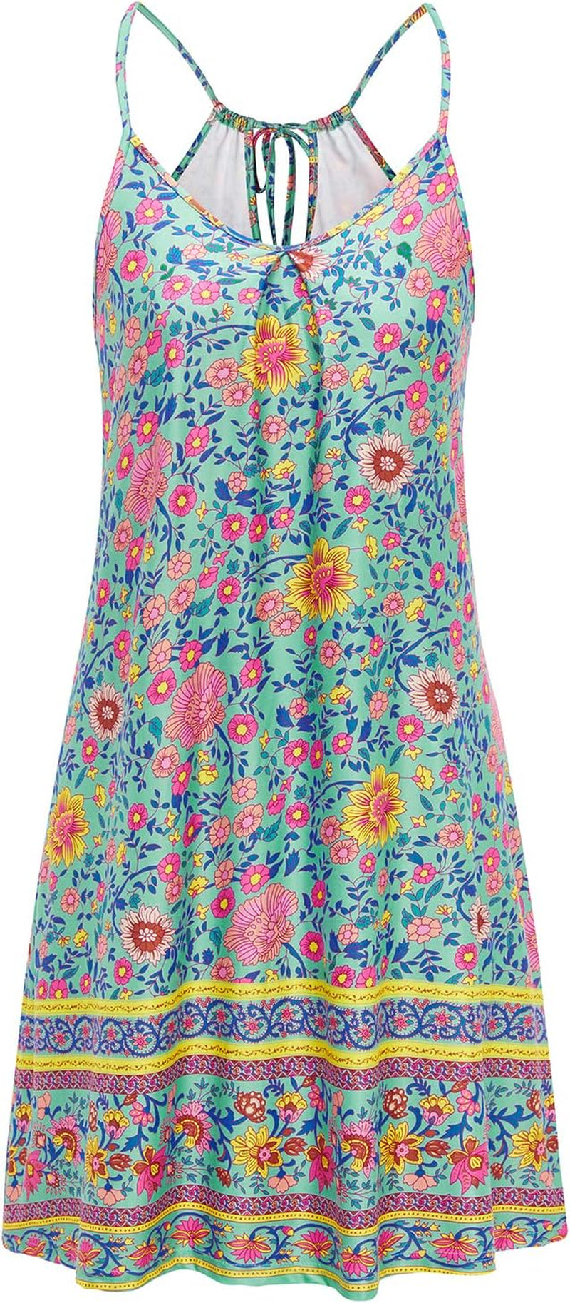 Women'S 2024 Summer Casual Beach Dresses Cover Ups Floral V Neck Spaghetti Strap Backless Mini Sun Dress