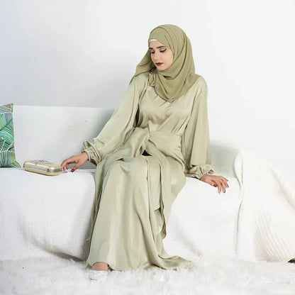 Elegant silky satin abaya set, modest & comfortable for everyday wear