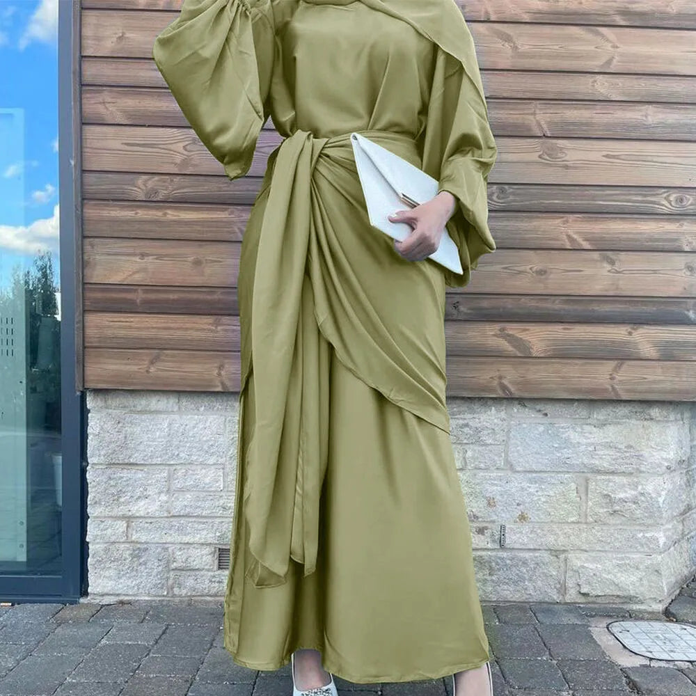 Elegant silky satin abaya set, modest & comfortable for everyday wear