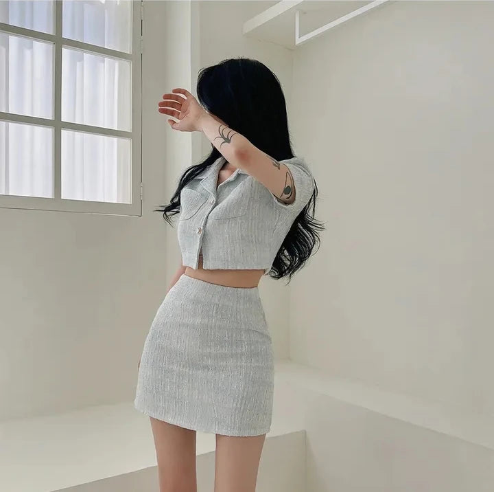Trendy summer two-piece set (top+skirt). Confortable & stylish.