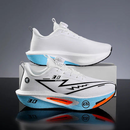 Lightweight breathable running shose with carbon plate for speed & comfort.