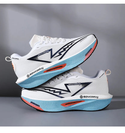 Lightweight breathable running shose with carbon plate for speed & comfort.