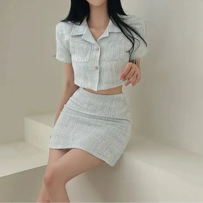Trendy summer two-piece set (top+skirt). Confortable & stylish.
