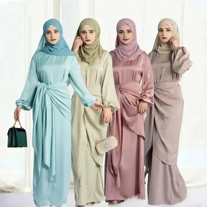Elegant silky satin abaya set, modest & comfortable for everyday wear