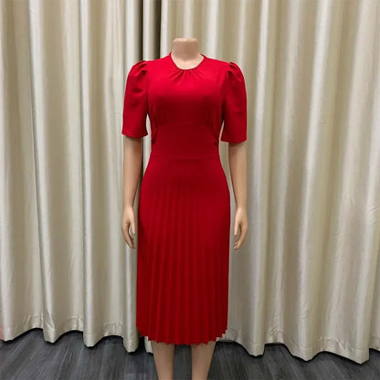 Elegant Pleated Office Dress - Women 2025
