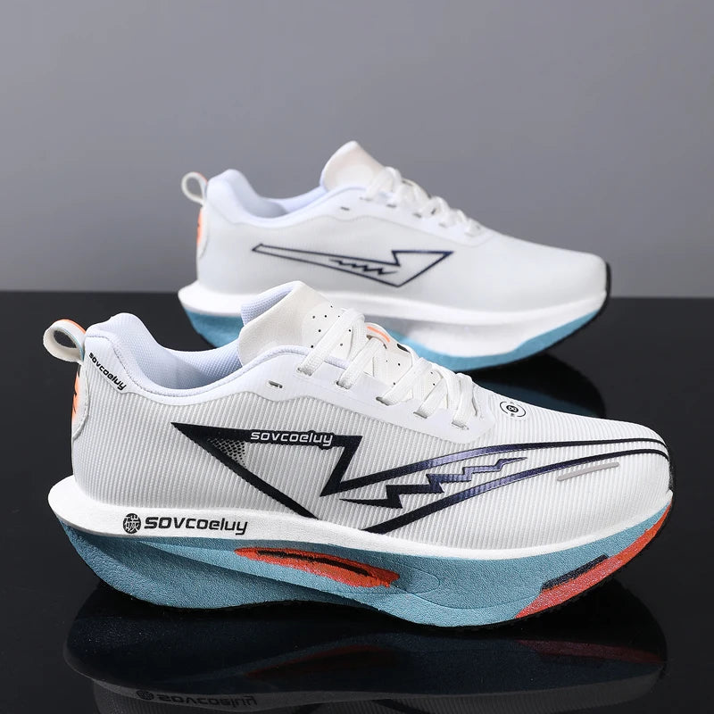Lightweight breathable running shose with carbon plate for speed & comfort.