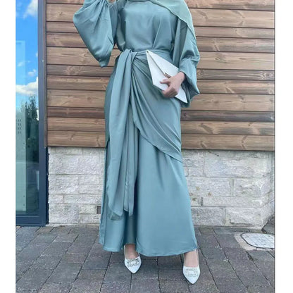 Elegant silky satin abaya set, modest & comfortable for everyday wear