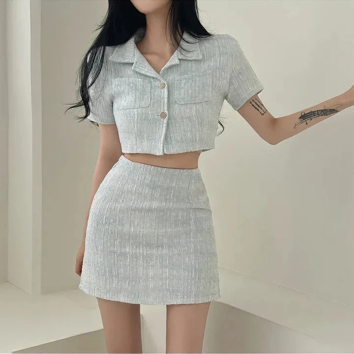 Trendy summer two-piece set (top+skirt). Confortable & stylish.