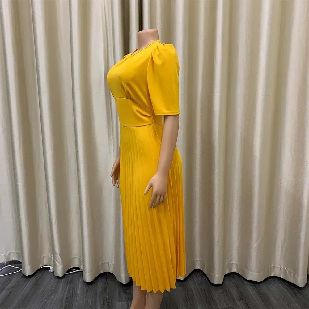 Elegant Pleated Office Dress - Women 2025