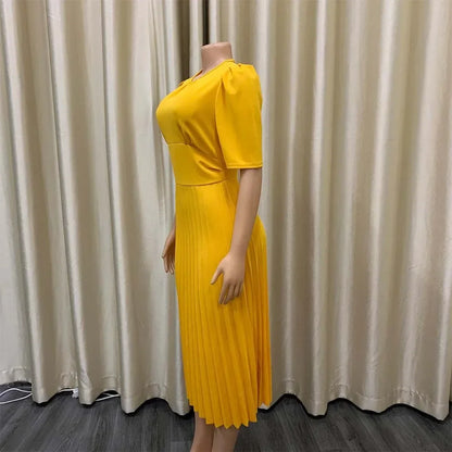 Elegant Pleated Office Dress - Women 2025