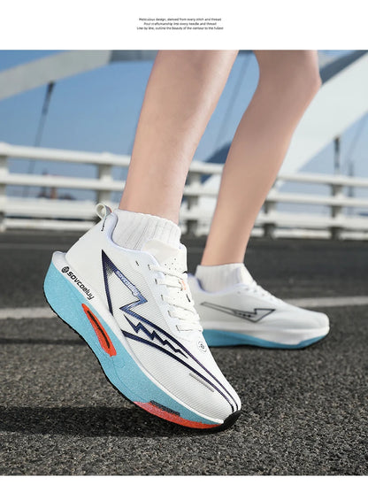 Lightweight breathable running shose with carbon plate for speed & comfort.
