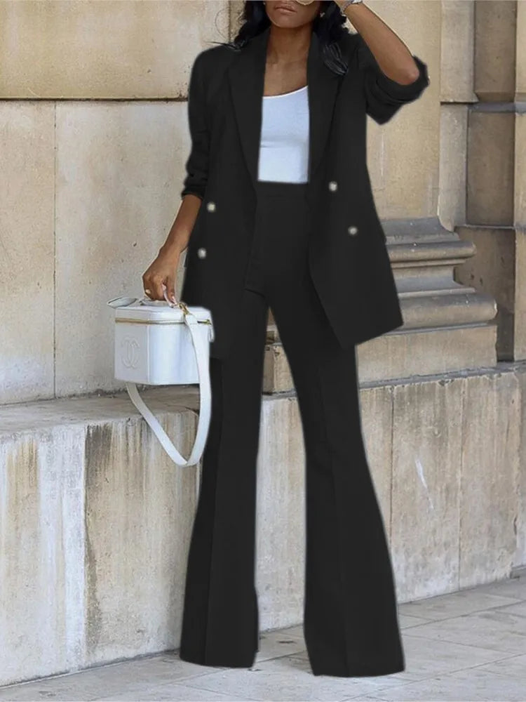 Elegant Women's Wide-Leg Suit Set