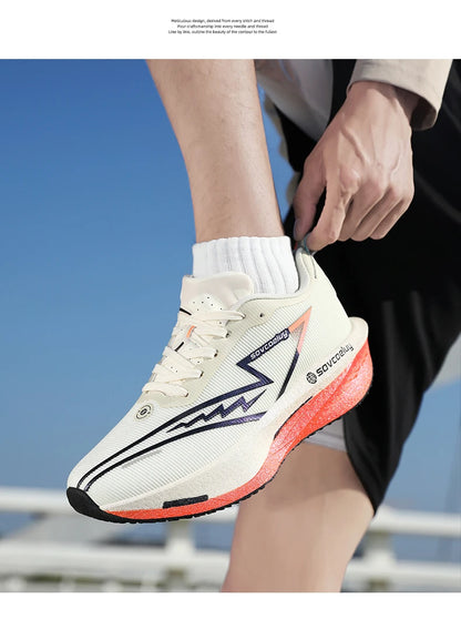 Lightweight breathable running shose with carbon plate for speed & comfort.