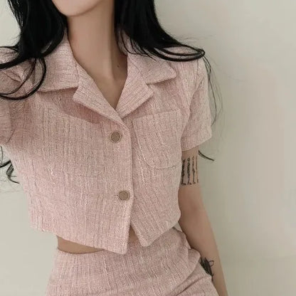 Trendy summer two-piece set (top+skirt). Confortable & stylish.