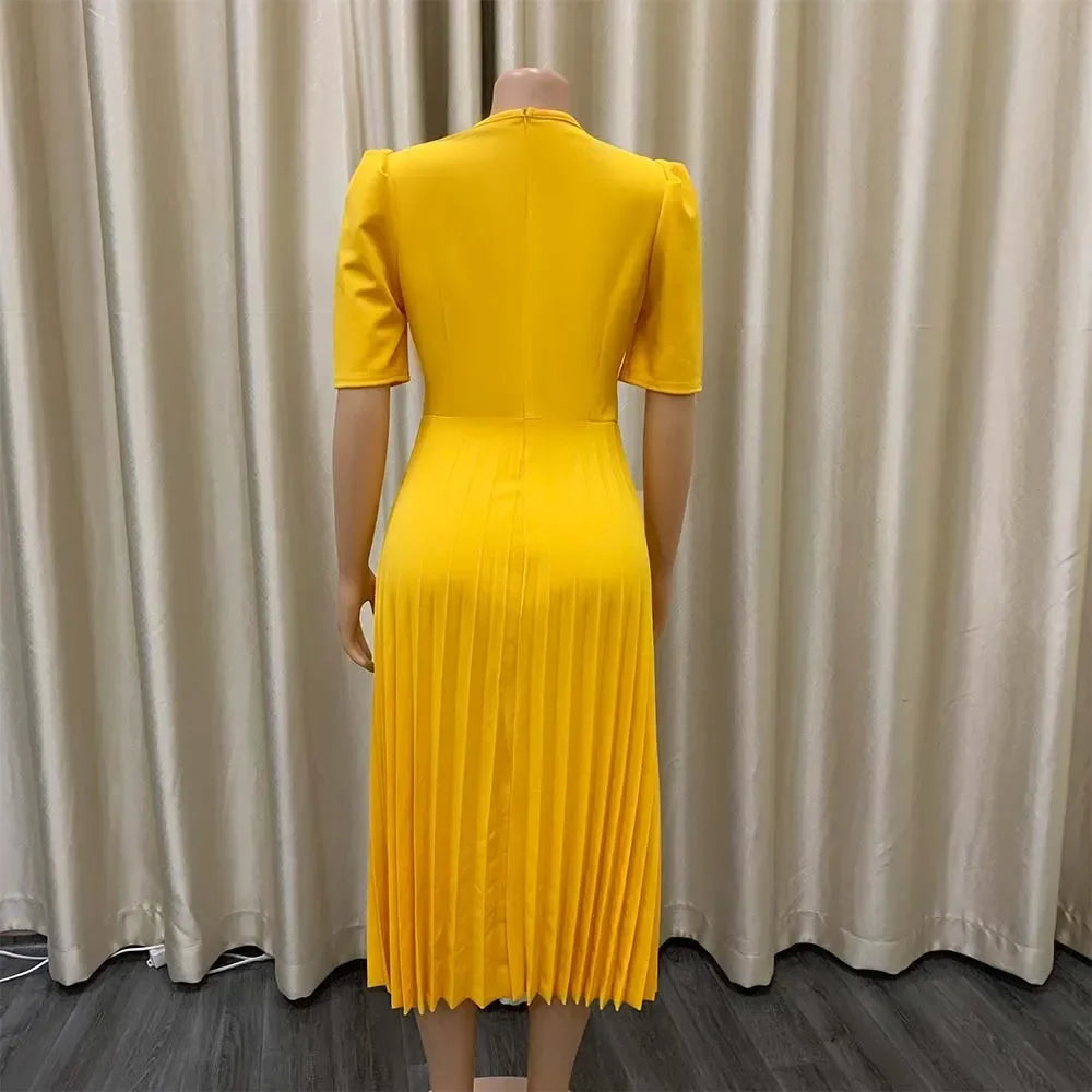 Elegant Pleated Office Dress - Women 2025