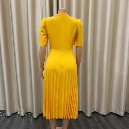 Elegant Pleated Office Dress - Women 2025